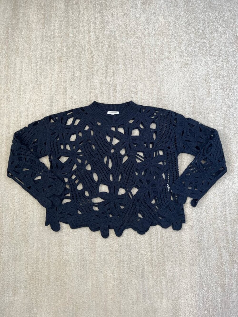 Johnny Was The Crochet Pullover Sweater Wool Cashmere Blend Blue S